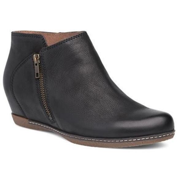 Dansko Leyla Boot Burnished Nubuck Leather Side Zip Ankle Memory Foam Black 9 - Picture 1 of 7